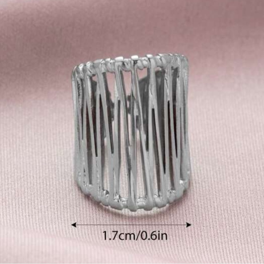 Silver Stainless Steel Wide Band Open Ring - Picture 3 of 9